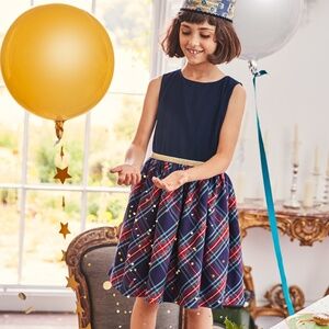 Mini Boden Girl’s Plaid Velvet Party Dress — Size 15/16 yrs old